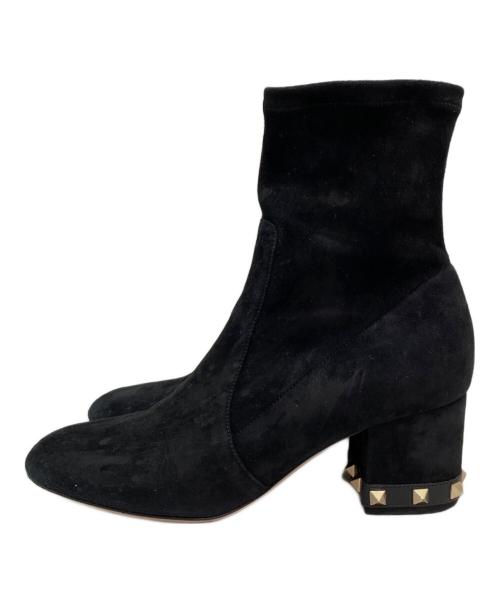 VALENTINO（ヴァレンティノ）VALENTINO (ヴァレンティノ) Rockstud レザートリム スエード アンクルブーツ ブラック サイズ:36 1/2の古着・服飾アイテム