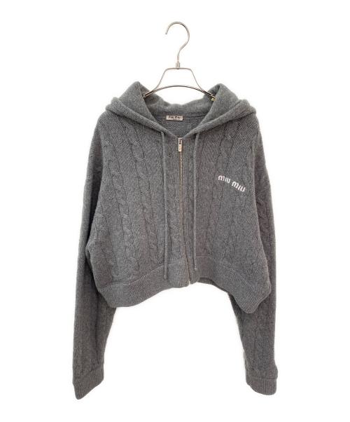 MIU MIU（ミュウミュウ）MIU MIU (ミュウミュウ) カシミヤ混ショートフーディー ライトグレー サイズ:36の古着・服飾アイテム