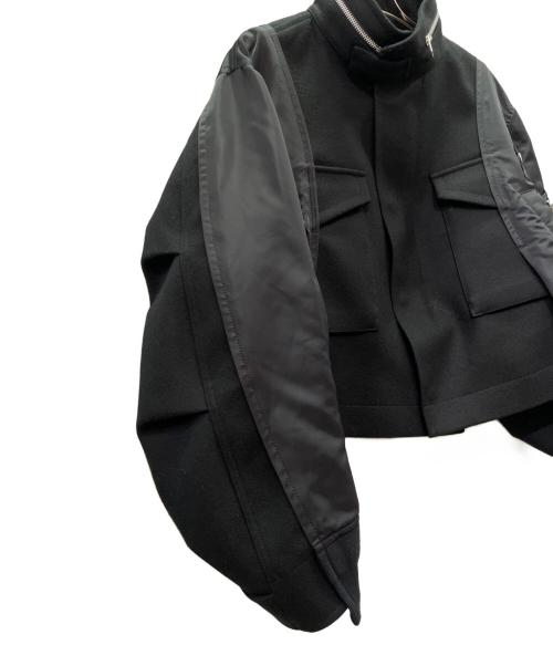 sacai（サカイ）sacai (サカイ) Wool Melton X Nylon Twill Jacket/ウールメルトン×ナイロンツイルジャケット MA-1ジャケット ブラック サイズ:2の古着・服飾アイテム