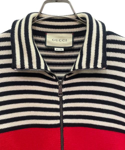 GUCCI（グッチ）GUCCI (グッチ) GGジャガード コットンニットジャケット ネイビー×ホワイト×レッド サイズ:Ｍの古着・服飾アイテム