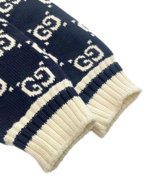 GUCCI（グッチ）GUCCI (グッチ) GGジャガード コットンニットジャケット ネイビー×ホワイト×レッド サイズ:Ｍの古着・服飾アイテム