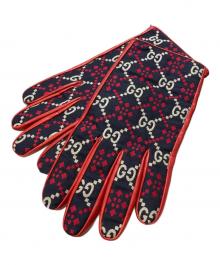 GUCCI（グッチ）の古着「GG Leather Gloves」｜レッド×ネイビー