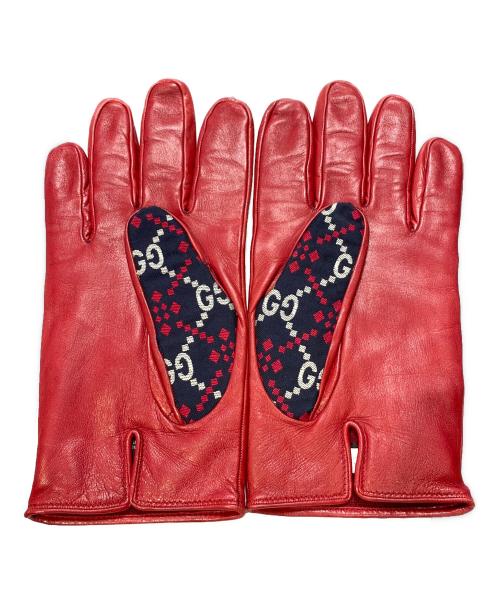 GUCCI（グッチ）GUCCI (グッチ) GG Leather Gloves レッド×ネイビー サイズ:8 1/2の古着・服飾アイテム