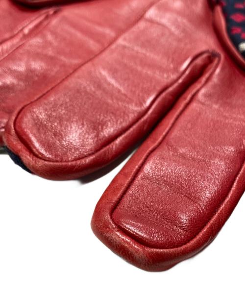 GUCCI（グッチ）GUCCI (グッチ) GG Leather Gloves レッド×ネイビー サイズ:8 1/2の古着・服飾アイテム