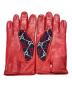 中古・古着 GUCCI (グッチ) GG Leather Gloves レッド×ネイビー サイズ:8 1/2：22000円