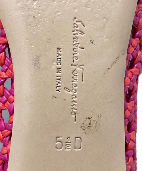 Salvatore Ferragamo（サルヴァトーレ フェラガモ）Salvatore Ferragamo (サルヴァトーレ フェラガモ) バラリボンメッシュフラットパンプス ショッキングピンク サイズ:5 1/2の古着・服飾アイテム