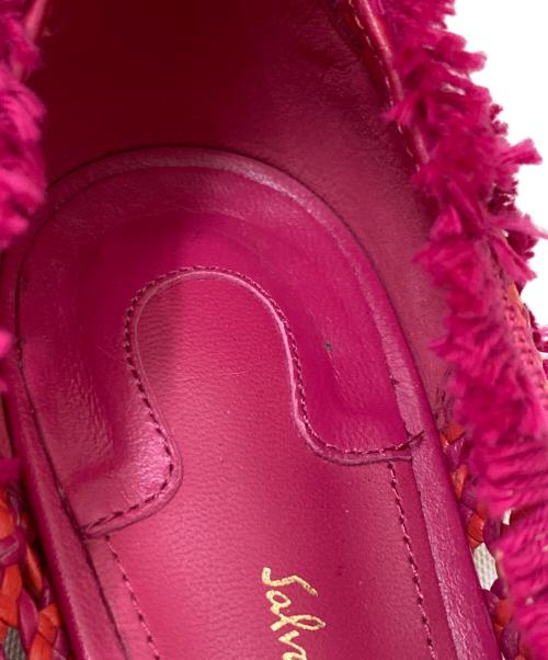 Salvatore Ferragamo（サルヴァトーレ フェラガモ）Salvatore Ferragamo (サルヴァトーレ フェラガモ) バラリボンメッシュフラットパンプス ショッキングピンク サイズ:5 1/2の古着・服飾アイテム