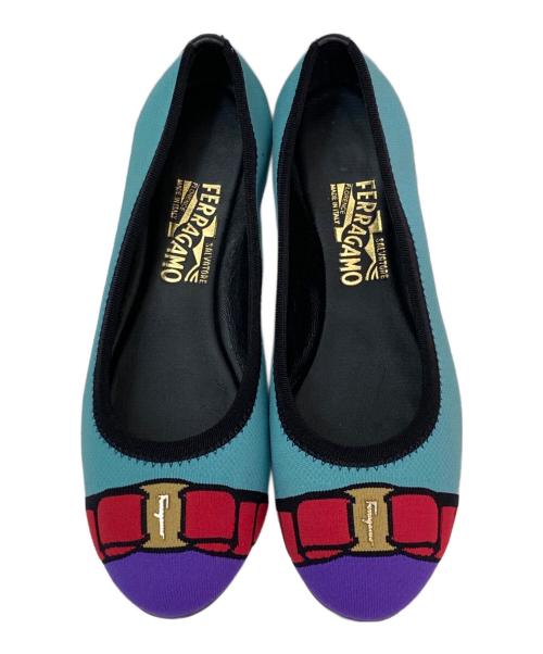 Salvatore Ferragamo（サルヴァトーレ フェラガモ）Salvatore Ferragamo (サルヴァトーレ フェラガモ) ヴァリナニット スカイブルー×レッド サイズ:5の古着・服飾アイテム