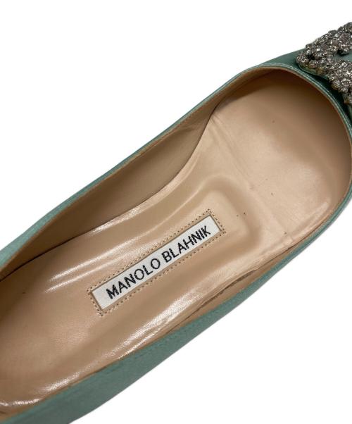 Manolo Blahnik（マノロブラニク）Manolo Blahnik (マノロブラニク) Hangisi/ハンギシ サテンフラットパンプス グリーン サイズ:36 1/2の古着・服飾アイテム