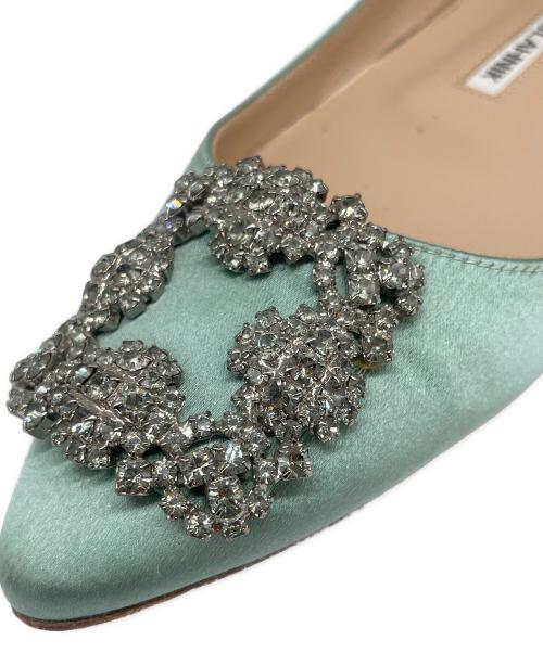 Manolo Blahnik（マノロブラニク）Manolo Blahnik (マノロブラニク) Hangisi/ハンギシ サテンフラットパンプス グリーン サイズ:36 1/2の古着・服飾アイテム