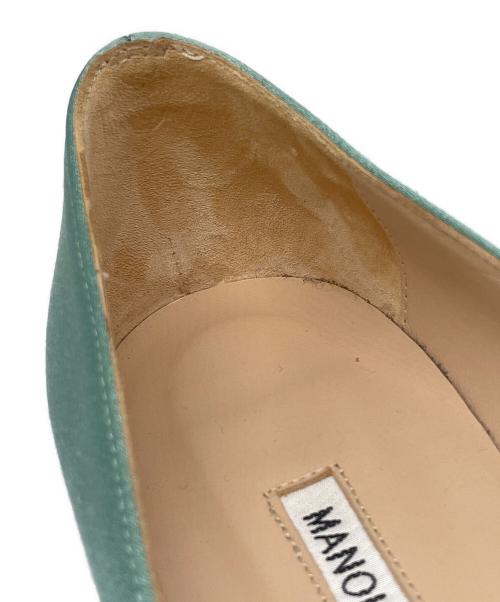 Manolo Blahnik（マノロブラニク）Manolo Blahnik (マノロブラニク) Hangisi/ハンギシ サテンフラットパンプス グリーン サイズ:36 1/2の古着・服飾アイテム