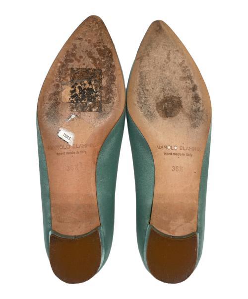 Manolo Blahnik（マノロブラニク）Manolo Blahnik (マノロブラニク) Hangisi/ハンギシ サテンフラットパンプス グリーン サイズ:36 1/2の古着・服飾アイテム