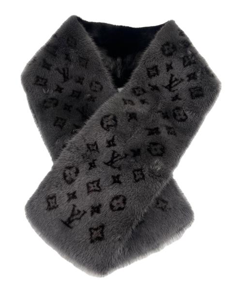 LOUIS VUITTON（ルイ ヴィトン）LOUIS VUITTON (ルイ ヴィトン) マフラー・モノグラムリバース グレー×ブラックの古着・服飾アイテム