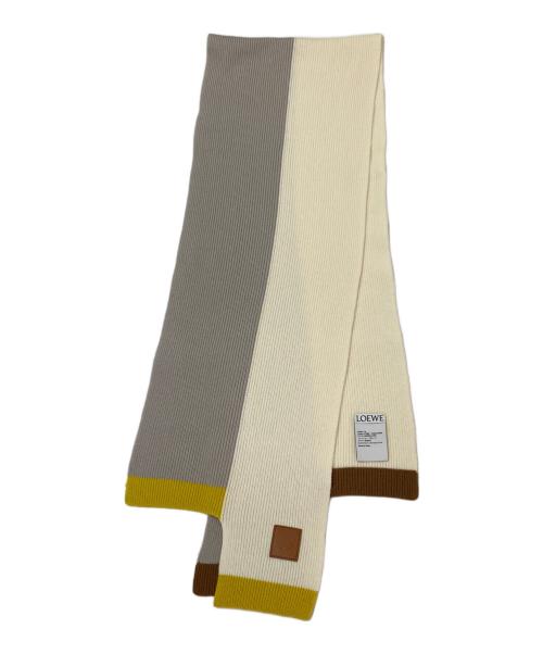 LOEWE（ロエベ）LOEWE (ロエベ) アシンメトリー スカーフ アイボリー×イエロー×ブラウンの古着・服飾アイテム