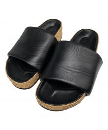 CELINE（セリーヌ）の古着「レザーエスパドリーユサンダル」｜ブラック×ベージュ