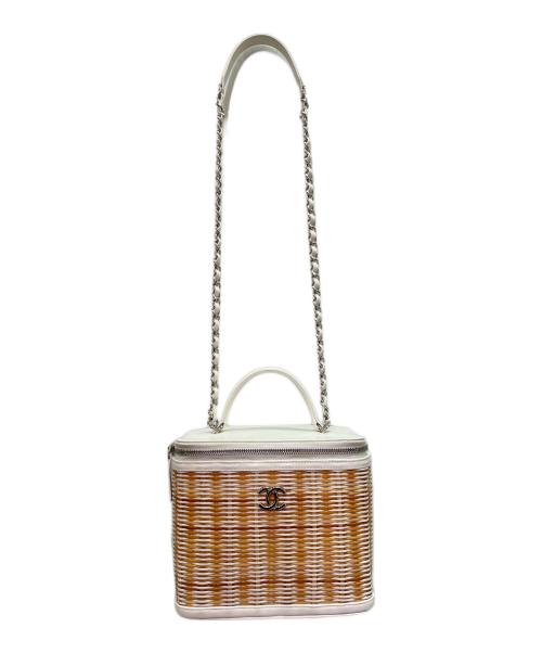 CHANEL（シャネル）CHANEL (シャネル) バニティ バッグ ラタン ホワイト×ナチュラルの古着・服飾アイテム