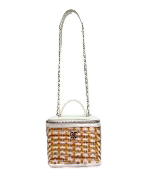 CHANEL（シャネル）CHANEL (シャネル) バニティ バッグ ラタンショルダーバッグ ホワイト×ナチュラルの古着・服飾アイテム