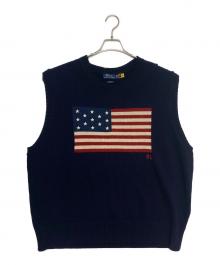 POLO RALPH LAUREN（ポロ・ラルフローレン）の古着「ビッグ フィット フラッグ セーター ベスト」｜ネイビー
