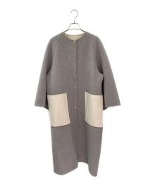 DRAWER（ドゥロワー）の古着「ノーカラーコート」｜グレー×ホワイト