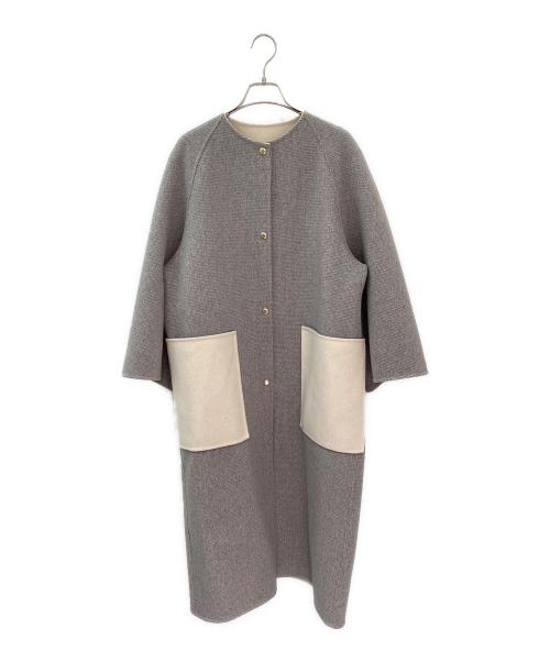 DRAWER（ドゥロワー）DRAWER (ドゥロワー) ノーカラーコート グレー×ホワイト サイズ:38の古着・服飾アイテム