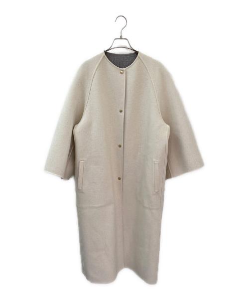 DRAWER（ドゥロワー）DRAWER (ドゥロワー) ノーカラーコート グレー×ホワイト サイズ:38の古着・服飾アイテム