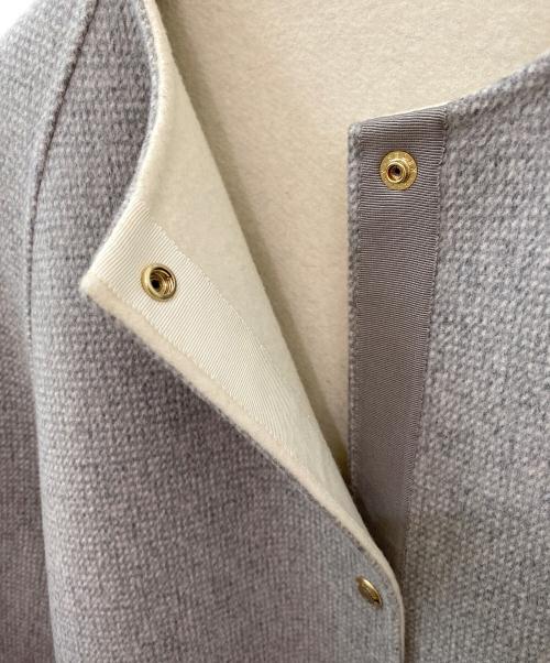 DRAWER（ドゥロワー）DRAWER (ドゥロワー) ノーカラーコート グレー×ホワイト サイズ:38の古着・服飾アイテム