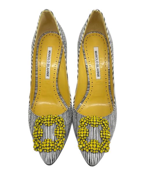 Manolo Blahnik（マノロブラニク）Manolo Blahnik (マノロブラニク) ハンギシ ハイヒール パンプス ホワイト×ブラック サイズ:36 1/2の古着・服飾アイテム