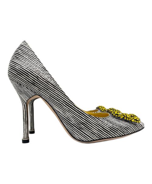 Manolo Blahnik（マノロブラニク）Manolo Blahnik (マノロブラニク) ハンギシ ハイヒール パンプス ホワイト×ブラック サイズ:36 1/2の古着・服飾アイテム