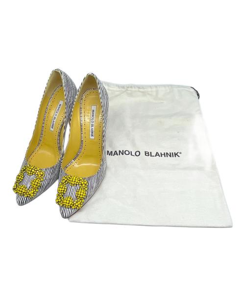 Manolo Blahnik（マノロブラニク）Manolo Blahnik (マノロブラニク) ハンギシ ハイヒール パンプス ホワイト×ブラック サイズ:36 1/2の古着・服飾アイテム