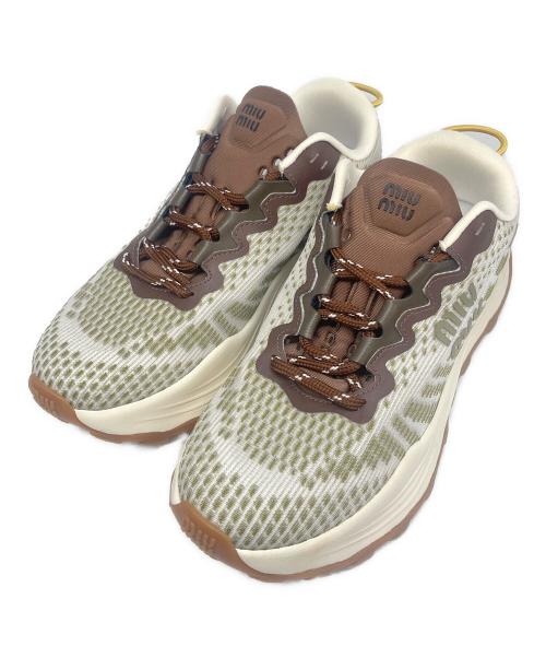 MIU MIU（ミュウミュウ）MIU MIU (ミュウミュウ) テクニカルファブリックスニーカー ベージュ×カーキ サイズ:35 1/2の古着・服飾アイテム