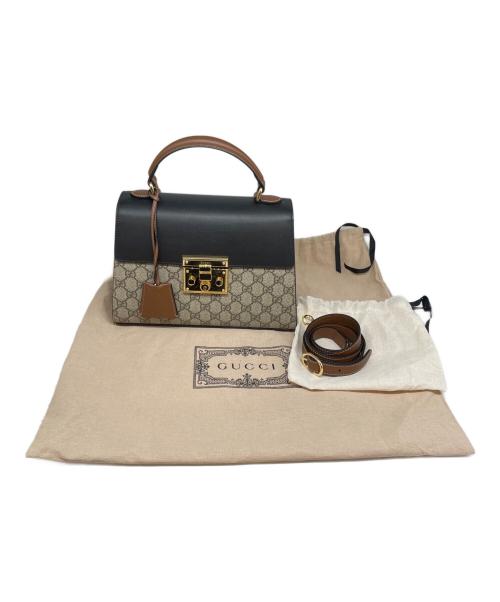 GUCCI（グッチ）GUCCI (グッチ) GG パドロック 2wayバッグ ブラウン×ブラックの古着・服飾アイテム