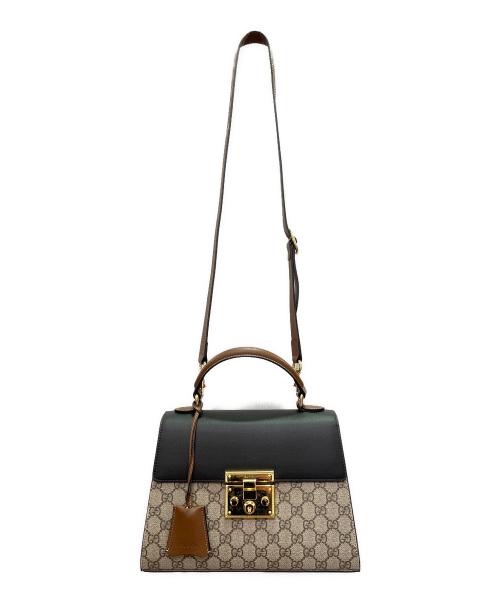 GUCCI（グッチ）GUCCI (グッチ) GG パドロック 2wayバッグ ブラウン×ブラックの古着・服飾アイテム
