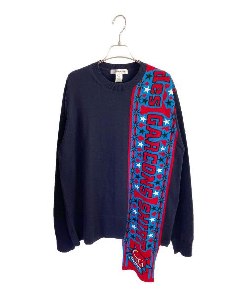 COMME des GARCONS SHIRT（コムデギャルソンシャツ）COMME des GARCONS SHIRT (コムデギャルソンシャツ) ロゴデザインニット ネイビー サイズ:ＸＬの古着・服飾アイテム