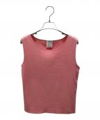 CHANELシャネル）の古着「P19 カシミヤ混ノースリーブニット」｜ベージュ×ピンク