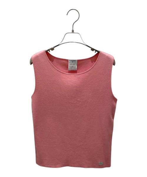 CHANEL（シャネル）CHANEL (シャネル) P19 カシミヤ混ノースリーブニット ベージュ×ピンク サイズ:42の古着・服飾アイテム