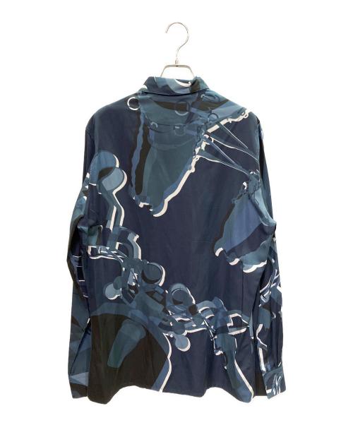 HERMES（エルメス）HERMES (エルメス) シルクコットン総柄シャツ ブルー サイズ:40の古着・服飾アイテム