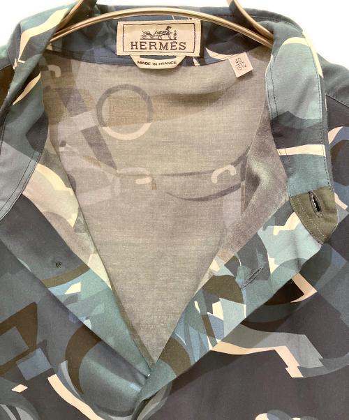 HERMES（エルメス）HERMES (エルメス) シルクコットン総柄シャツ ブルー サイズ:40の古着・服飾アイテム