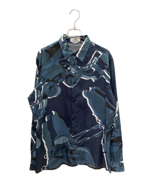 HERMES（エルメス）HERMES (エルメス) シルクコットン総柄シャツ ブルー サイズ:40の古着・服飾アイテム