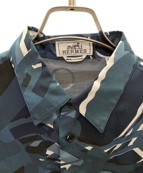 HERMES（エルメス）HERMES (エルメス) シルクコットン総柄シャツ ブルー サイズ:40の古着・服飾アイテム