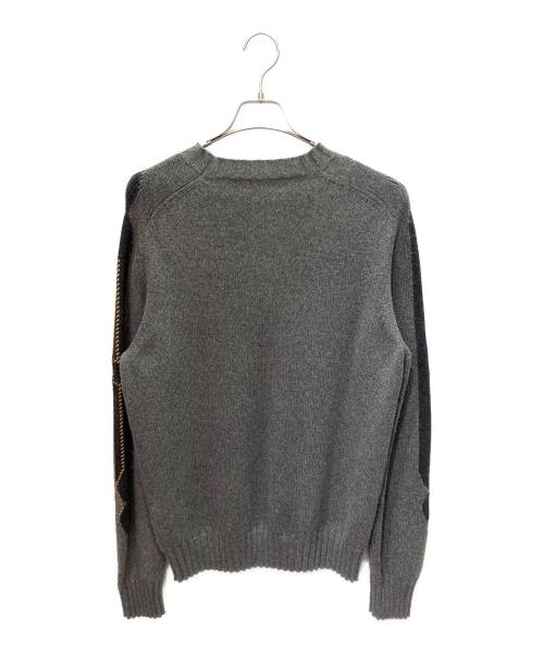 HERMES（エルメス）HERMES (エルメス) カシミヤ袖レザーデザインニット グレー サイズ:Ｌの古着・服飾アイテム