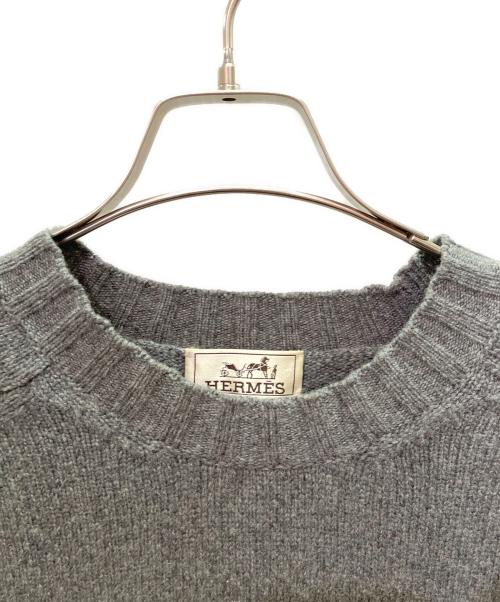 HERMES（エルメス）HERMES (エルメス) カシミヤ袖レザーデザインニット グレー サイズ:Ｌの古着・服飾アイテム