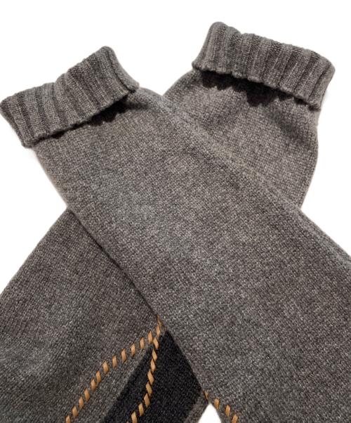 HERMES（エルメス）HERMES (エルメス) カシミヤ袖レザーデザインニット グレー サイズ:Ｌの古着・服飾アイテム
