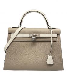 HERMES（エルメス）の古着「ケリー32 外縫い/マットシルバー金具/トゴ/エトゥープ×アイボリー系/A刻印」｜エトゥープ×アイボリー系