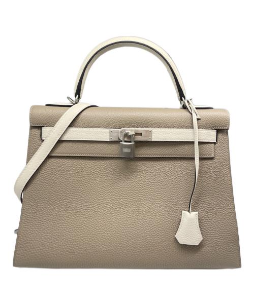 HERMES（エルメス）HERMES (エルメス) ケリー32 外縫い/マットシルバー金具/トゴ/エトゥープ×アイボリー系/A刻印 エトゥープ×アイボリー系 サイズ:32の古着・服飾アイテム
