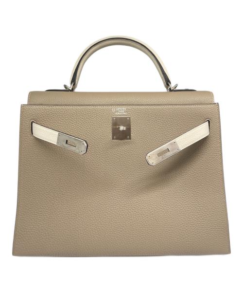 HERMES（エルメス）HERMES (エルメス) ケリー32 外縫い/マットシルバー金具/トゴ/エトゥープ×アイボリー系/A刻印 エトゥープ×アイボリー系 サイズ:32の古着・服飾アイテム