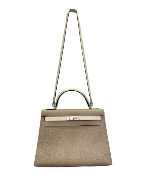 HERMES（エルメス）HERMES (エルメス) ケリー32 外縫い/マットシルバー金具/トゴ/エトゥープ×アイボリー系/A刻印 エトゥープ×アイボリー系 サイズ:32の古着・服飾アイテム
