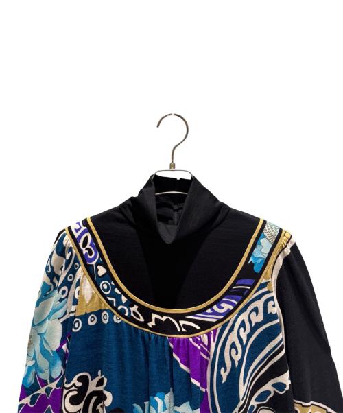 LEONARD（レオナール）LEONARD (レオナール) 総柄カットソーワンピース ブラック×ブルー サイズ:Sの古着・服飾アイテム