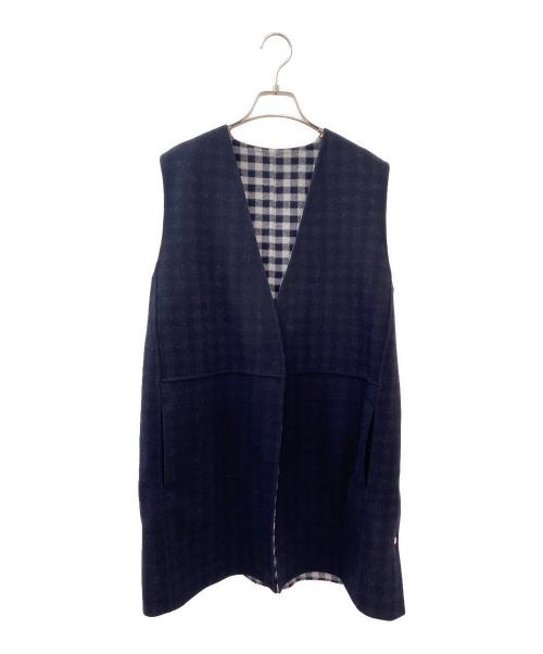 DRAWER（ドゥロワー）DRAWER (ドゥロワー) ウールケヌキチェックコンビジレ ネイビー×グレー サイズ:36の古着・服飾アイテム