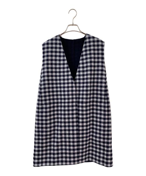 DRAWER（ドゥロワー）DRAWER (ドゥロワー) ウールケヌキチェックコンビジレ ネイビー×グレー サイズ:36の古着・服飾アイテム
