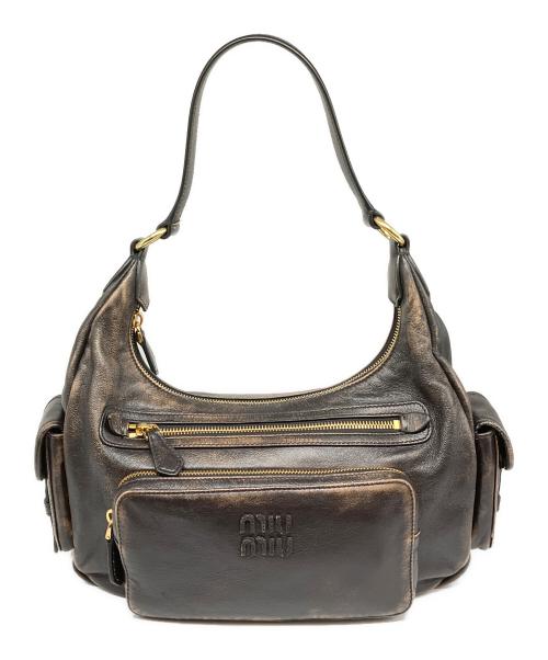 MIU MIU（ミュウミュウ）MIU MIU (ミュウミュウ) ポケット ナッパレザー バッグ 5BC189 ダークブラウンの古着・服飾アイテム